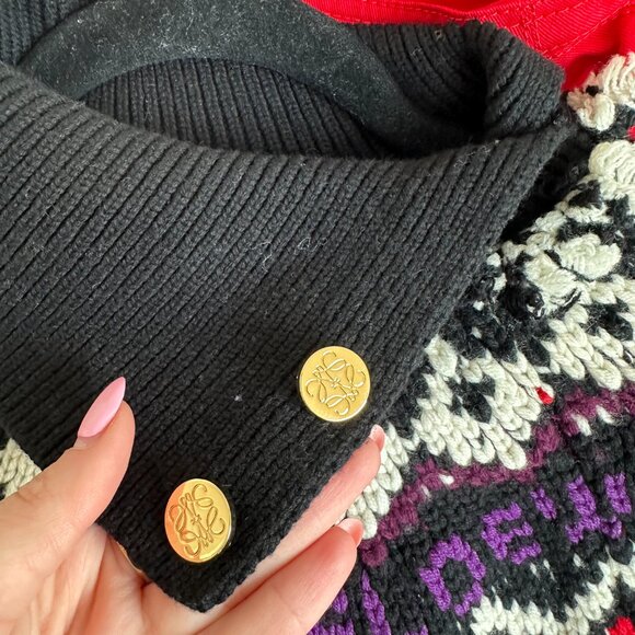 Loewe Sweater Wool Blend Rib Knit Argyle-Intarsia Pattern Roll Neck Sz Medium - Picture 4 of 12